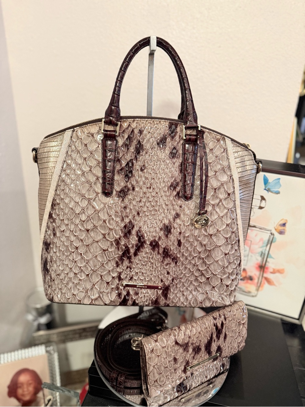 Brahmin stone Carlisle vintage Duxbury set Elegant VGUC Snake Print Handbag